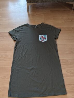 Tag Olive Green Tee Dress with Floral Pocket